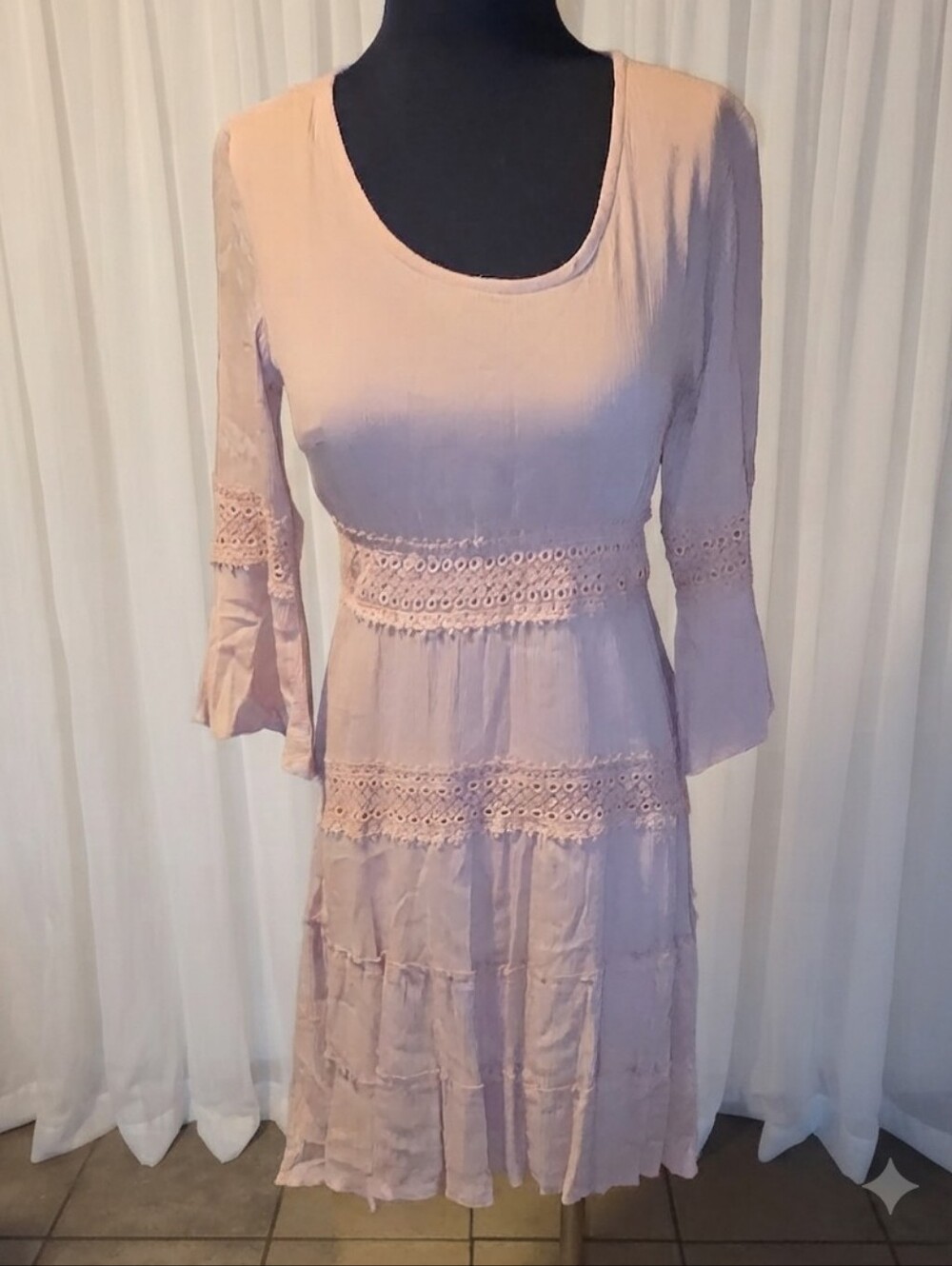 Anthropologie Solitaire by Ravi Khosla Dress Bohemian Design Size S Blush Pink